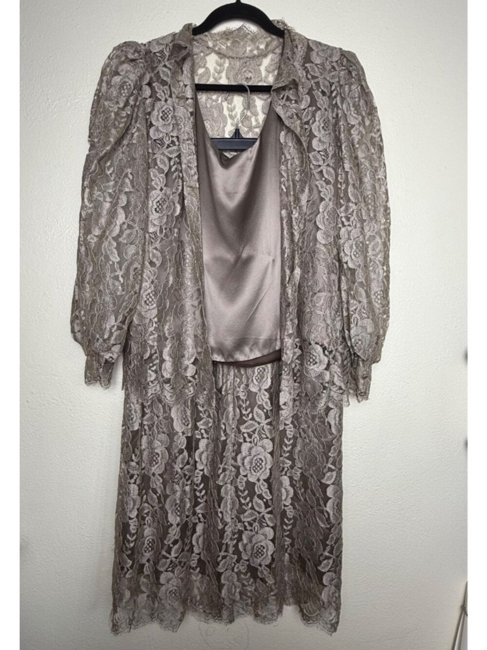 Vintage Rina Di Montella Lace Overlay Dress Set 100% Silk Elegant Eveningwear Sz